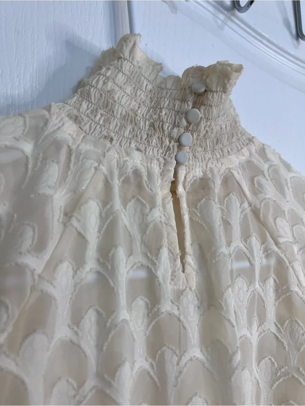 H&M Cream Sheer Turtleneck Ruffled Blouse size 8